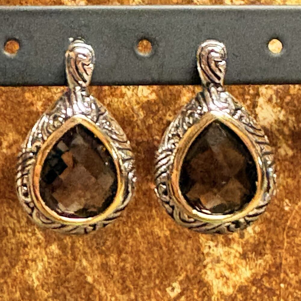 Felicia Designs Earrings Sterling Silver Two Tone & Smoky Topaz